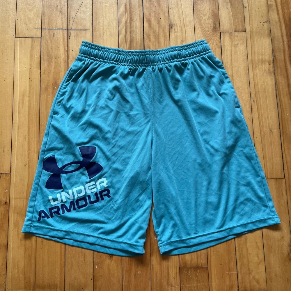 Under Armour Youth Boys Size YXL Turquoise Athletic Shorts Loose Fit Drawstring